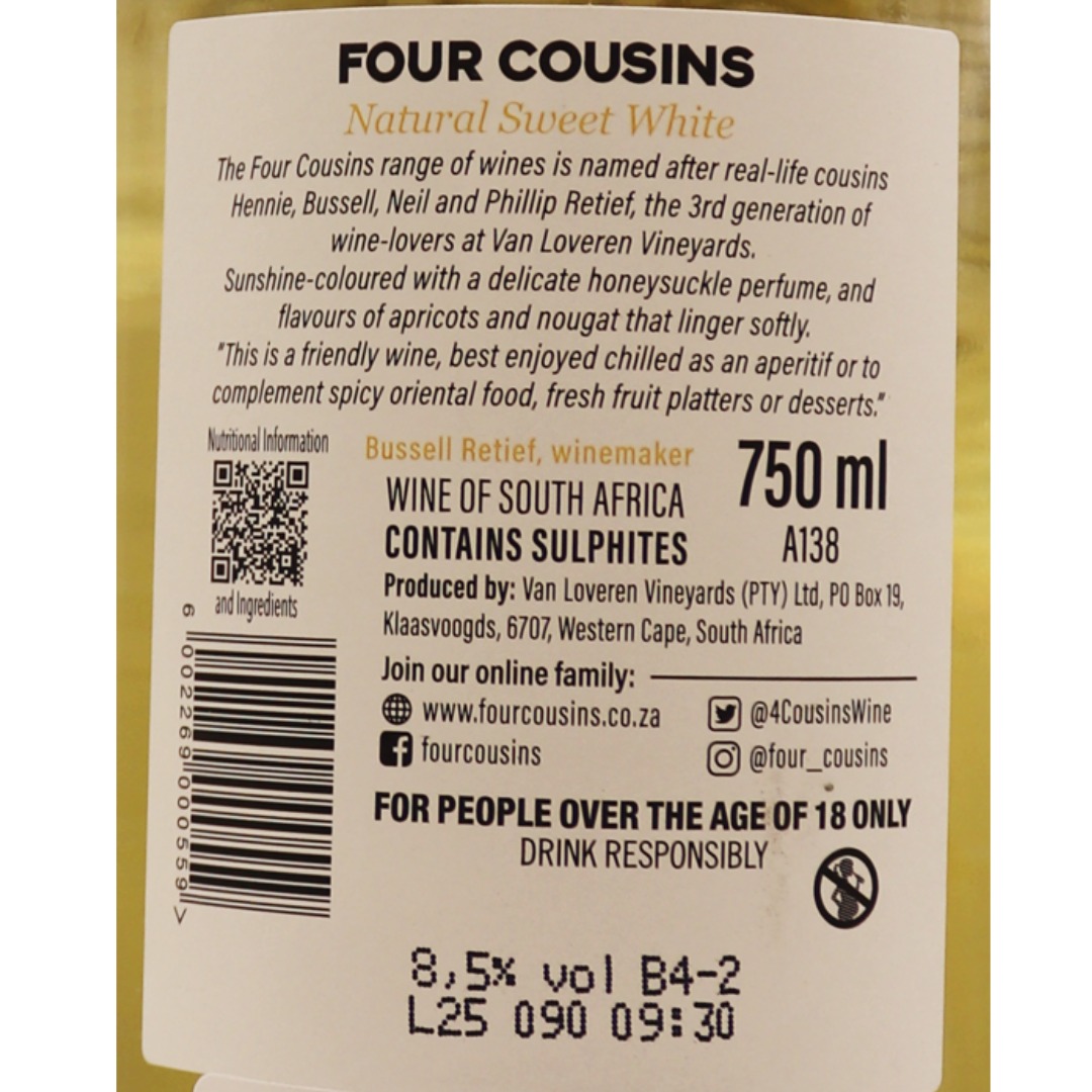 Afrique du Sud Blanc Doux Naturel 4 Cousins 25 75cl – Image 2