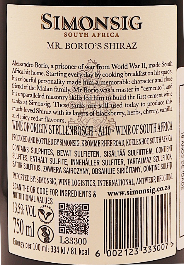 Afrique du Sud Rouge Shiraz Simonsig 75cl – Image 2