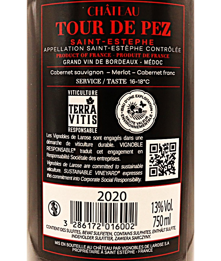Bordeaux Rouge Saint-Estèphe Château Tour de Pez 20 75cl – Image 2