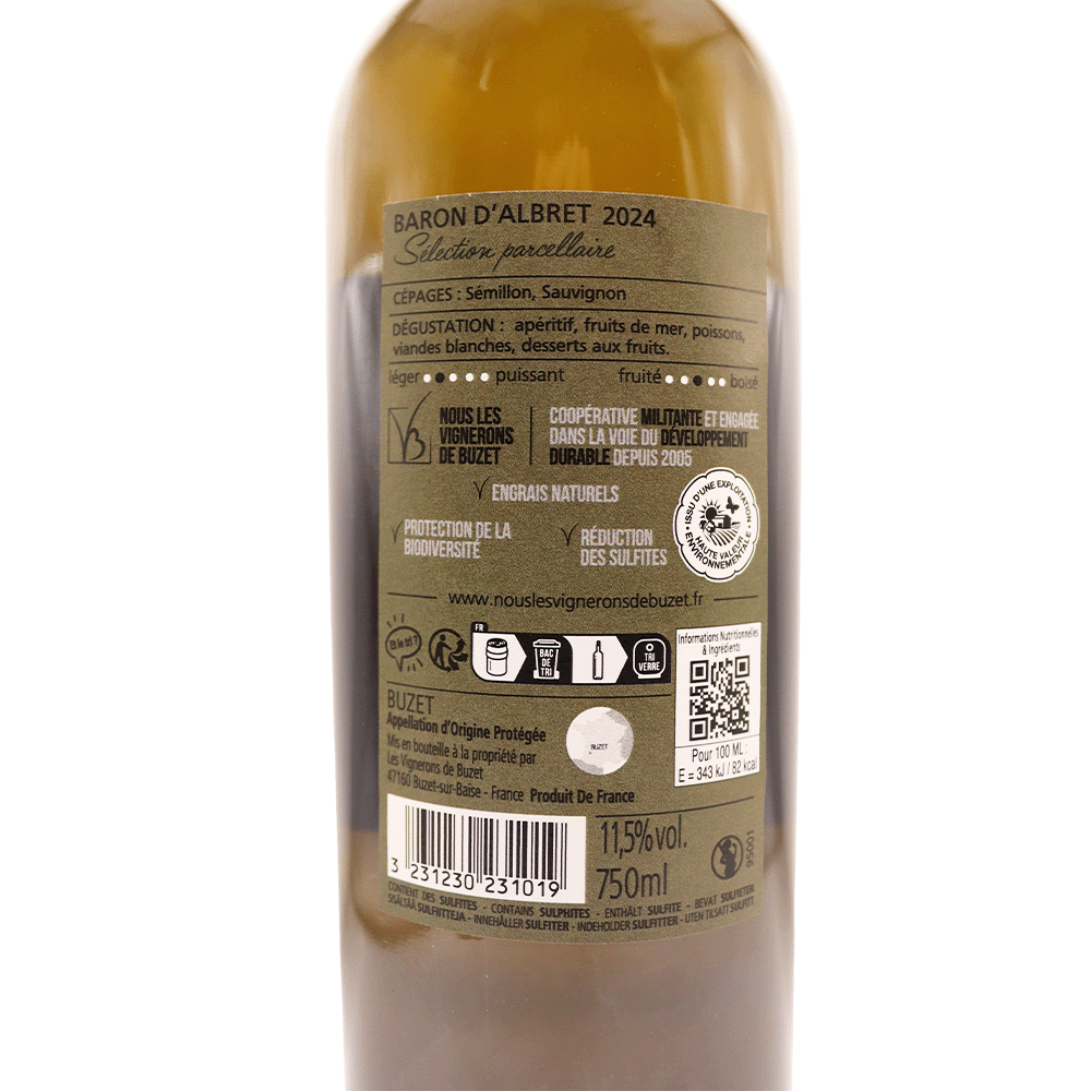 Sud-Ouest Blanc Buzet Baron Albret Sélection Parcellaire 24 75cl – Image 2