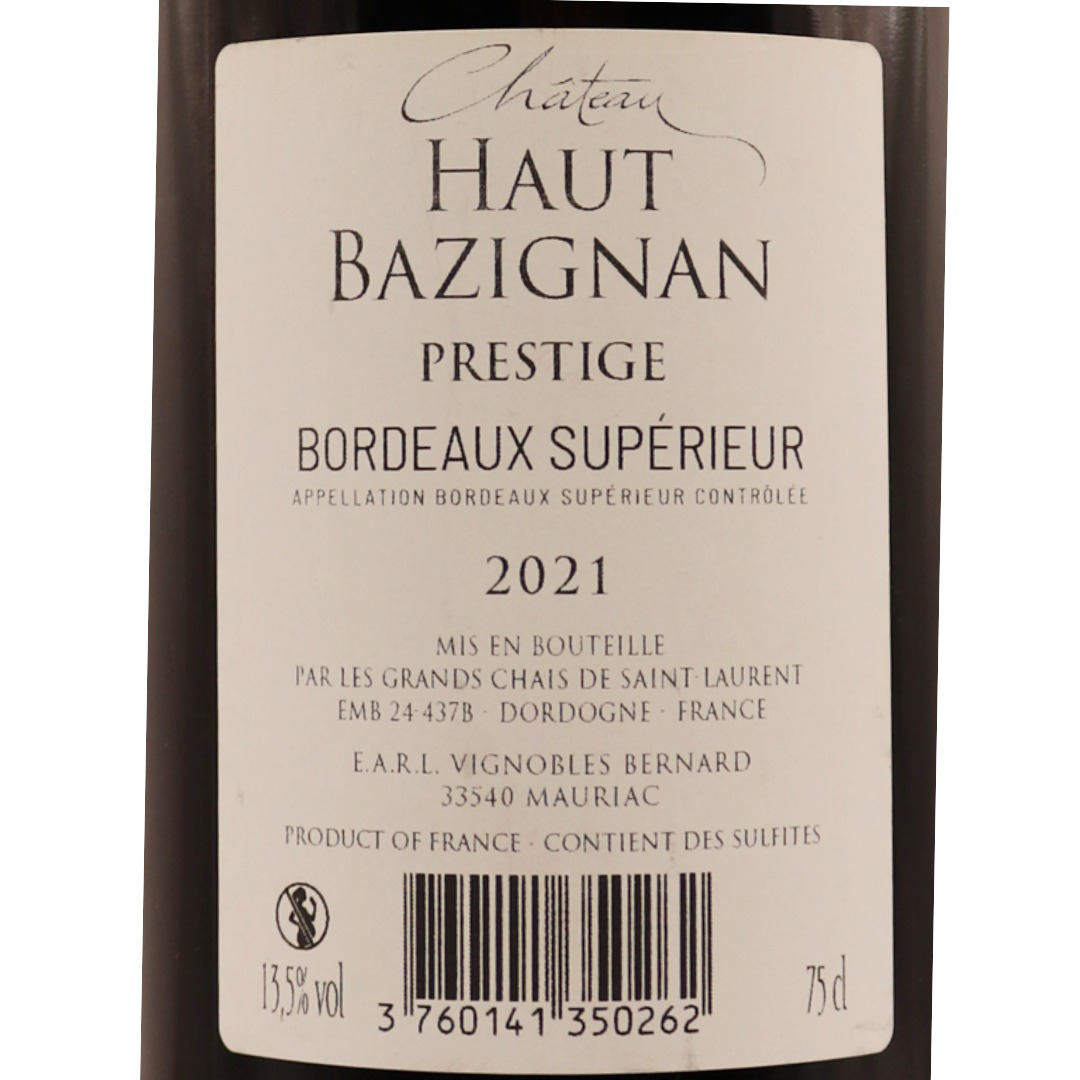 Bordeaux Rouge Supérieur Château Haut-Bazignan 21 75cl – Image 2