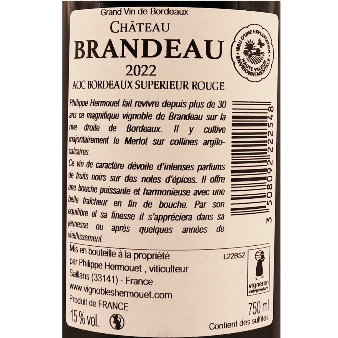 Bordeaux Rouge Supérieur Château Brandeau 22 75cl – Image 2