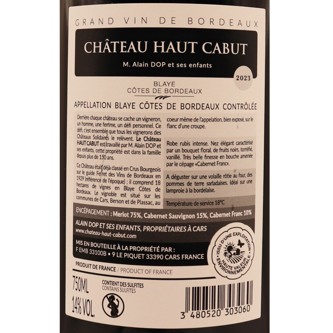 Bordeaux Rouge Côtes de Blaye Château Haut Cabut cuvée Camille 23 75cl – Image 2