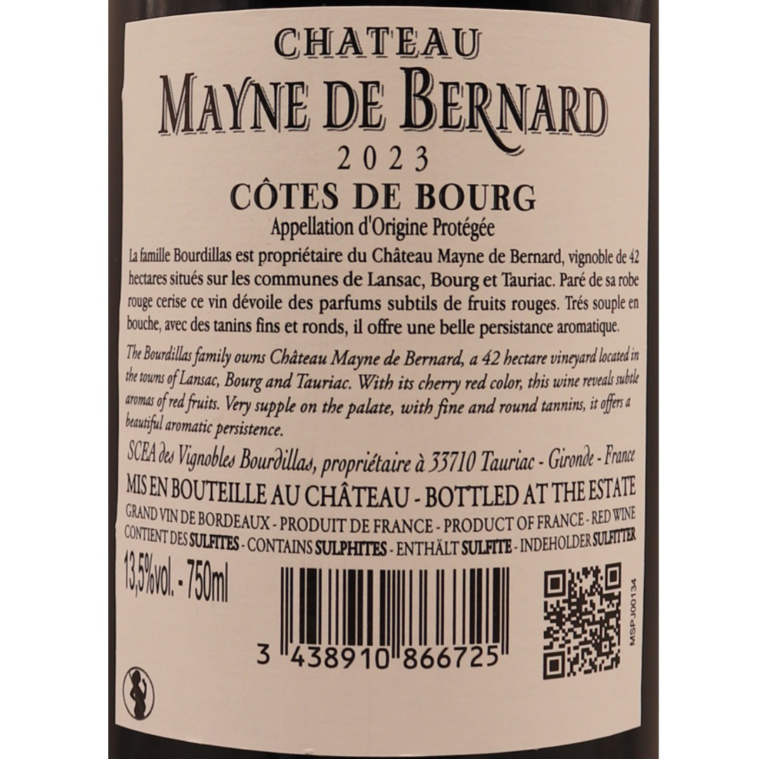 Bordeaux Rouge Côtes de Bourg Château Mayne de Bernard 23 75cl – Image 2