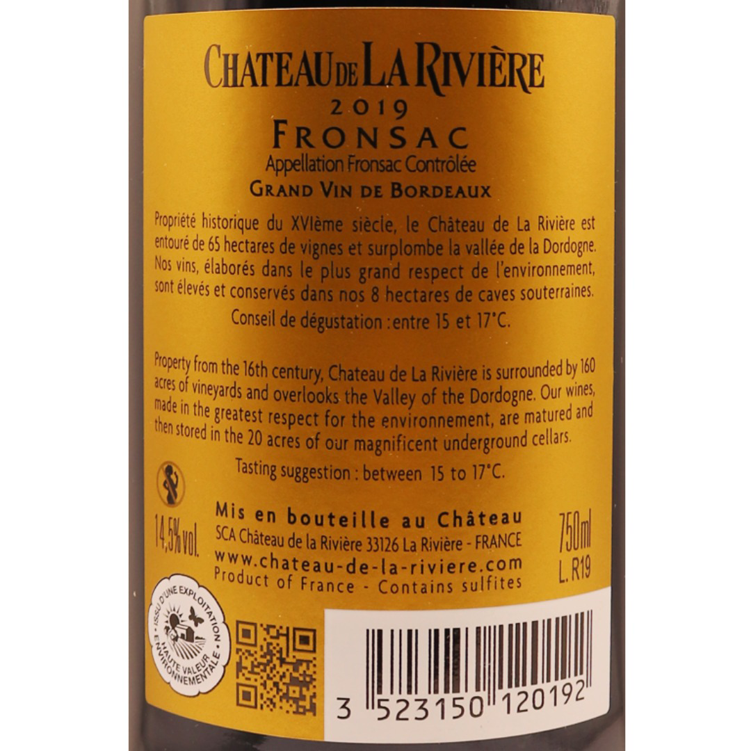 Bordeaux Rouge Fronsac Château de la Rivière 19 75cl – Image 2