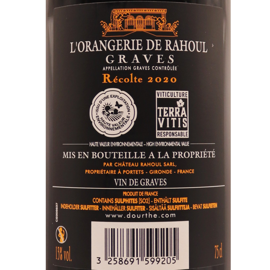 Bordeaux Rouge Graves l'Orangerie de Rahoul 20 75cl – Image 2