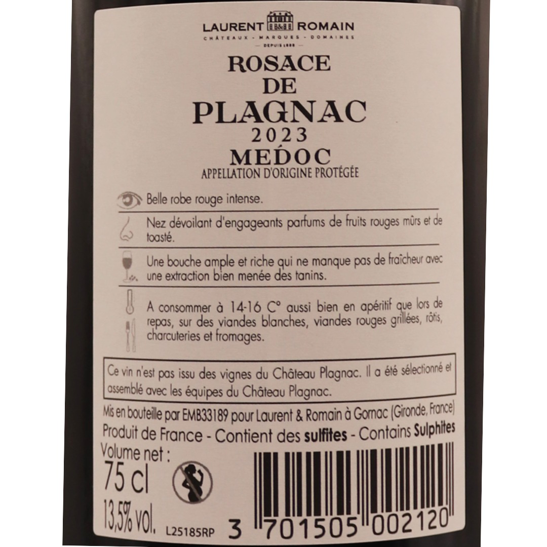 Bordeaux Rouge Médoc Rosace de Plagnac 23 75cl – Image 2