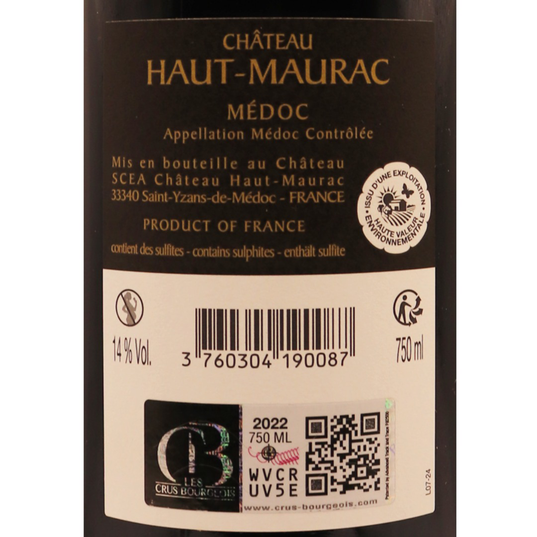 Bordeaux Rouge Médoc Cru Bourgeois Château Haut Maurac 22 75cl – Image 2