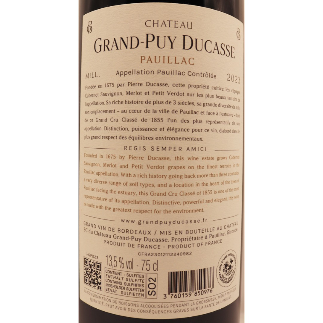 Bordeaux Rouge Pauillac Château Grand-Puy Ducasse 23 75cl – Image 2