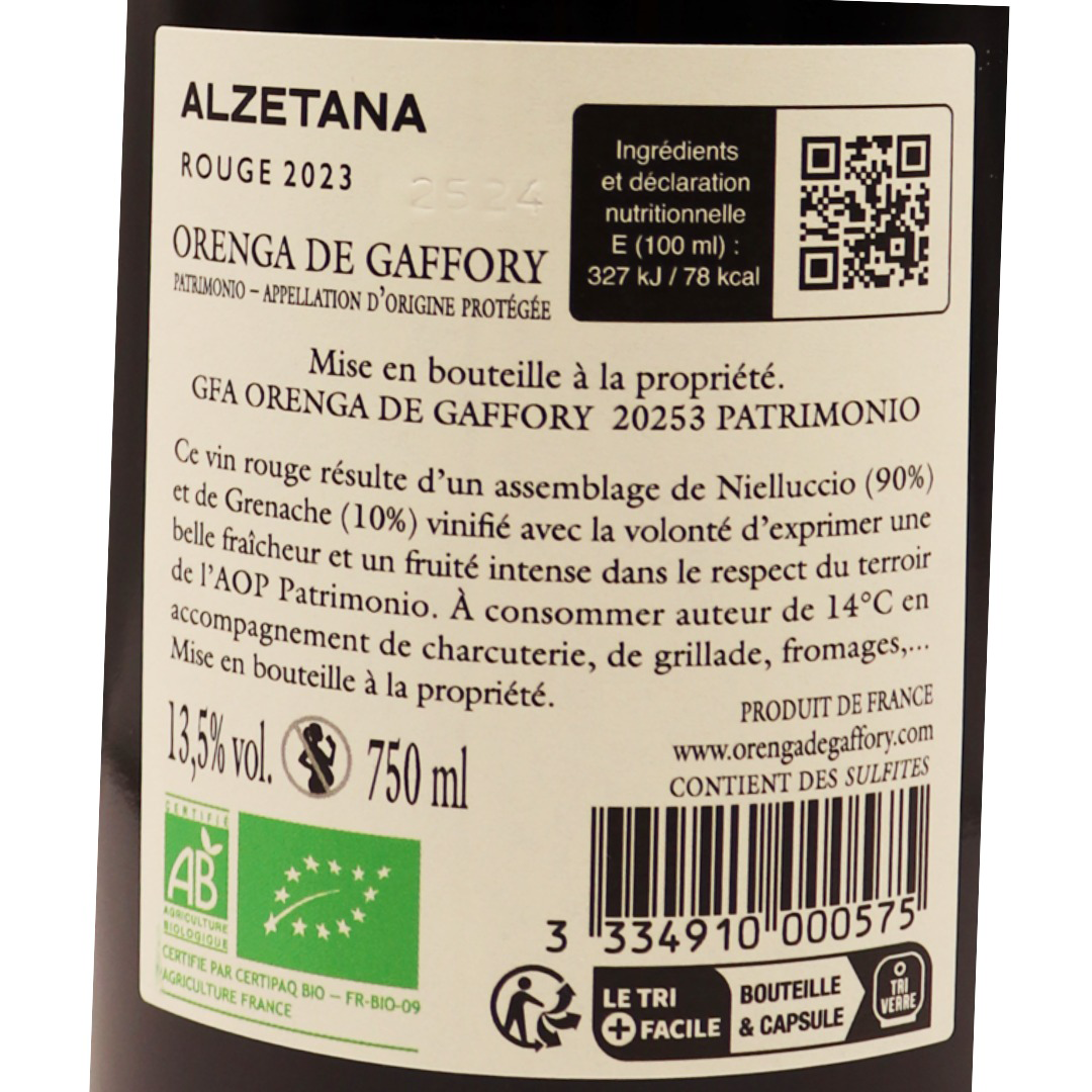 Corse Rouge Patrimonio Domaine Orenga de Gaffory Alzetana 23 75cl – Image 2