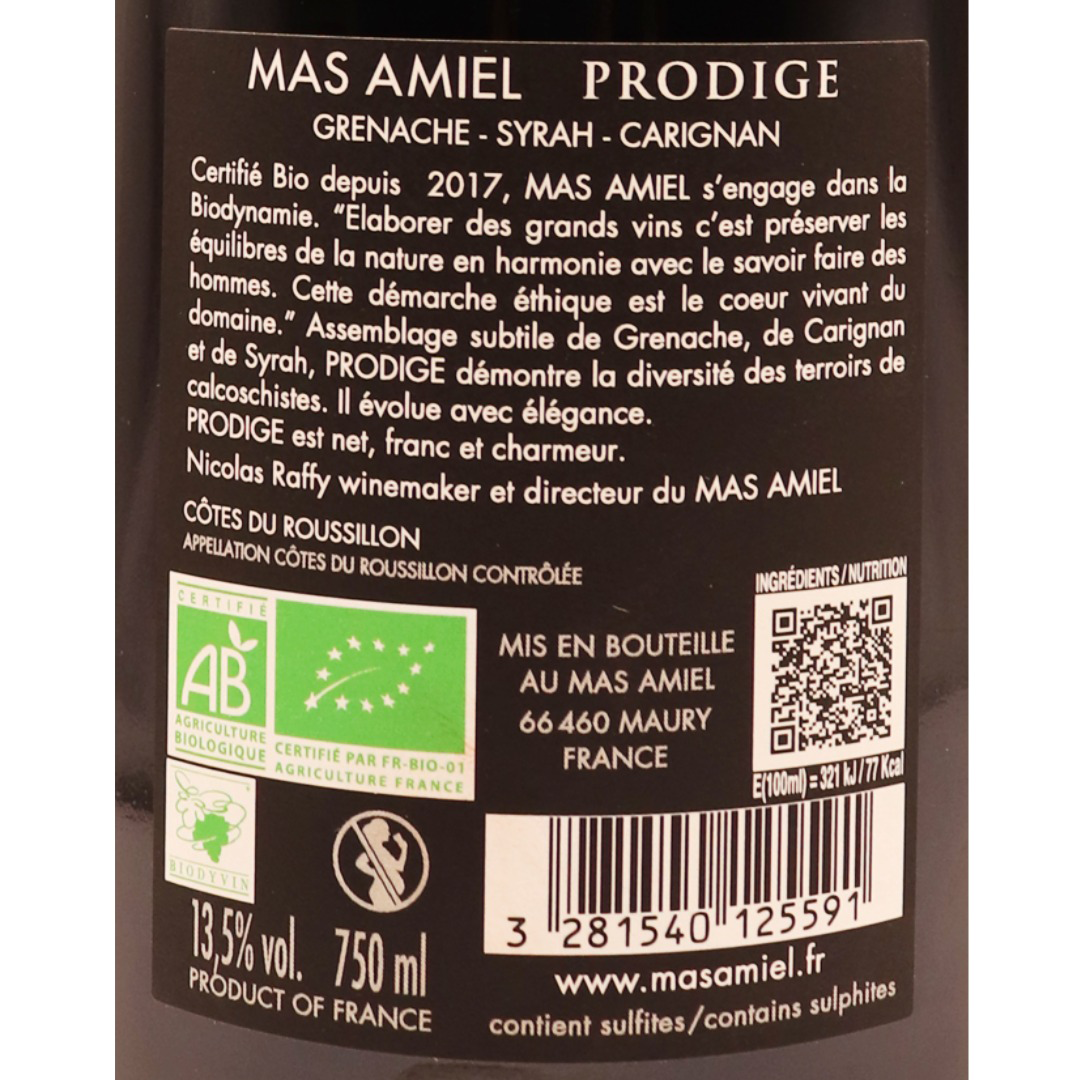 Languedoc rouge Côtes du Roussillon Mas Amiel Prodige biodynamie 24 75cl – Image 2