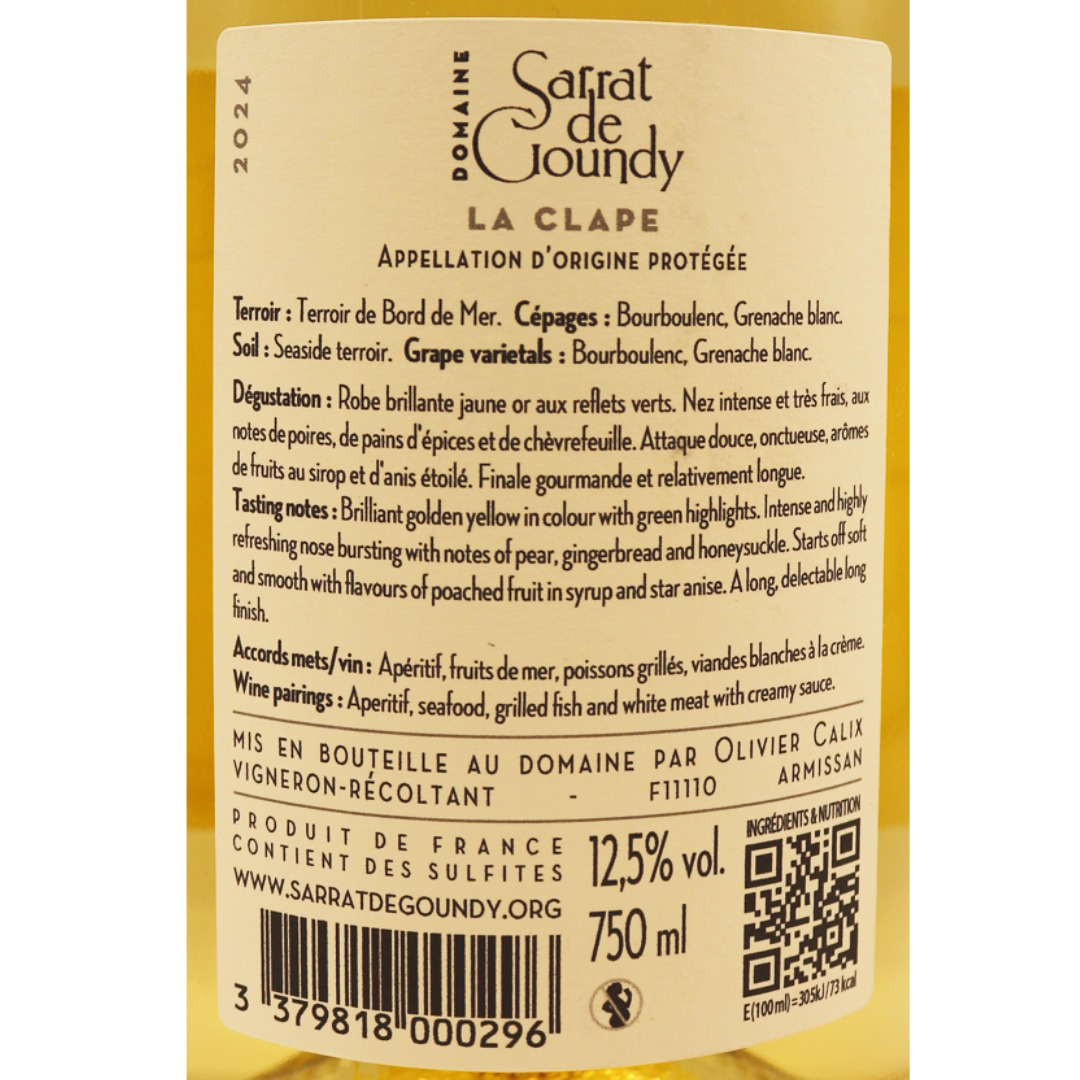 Languedoc Blanc La Clape Domaine Sarrat de Goundy 24 75cl – Image 2