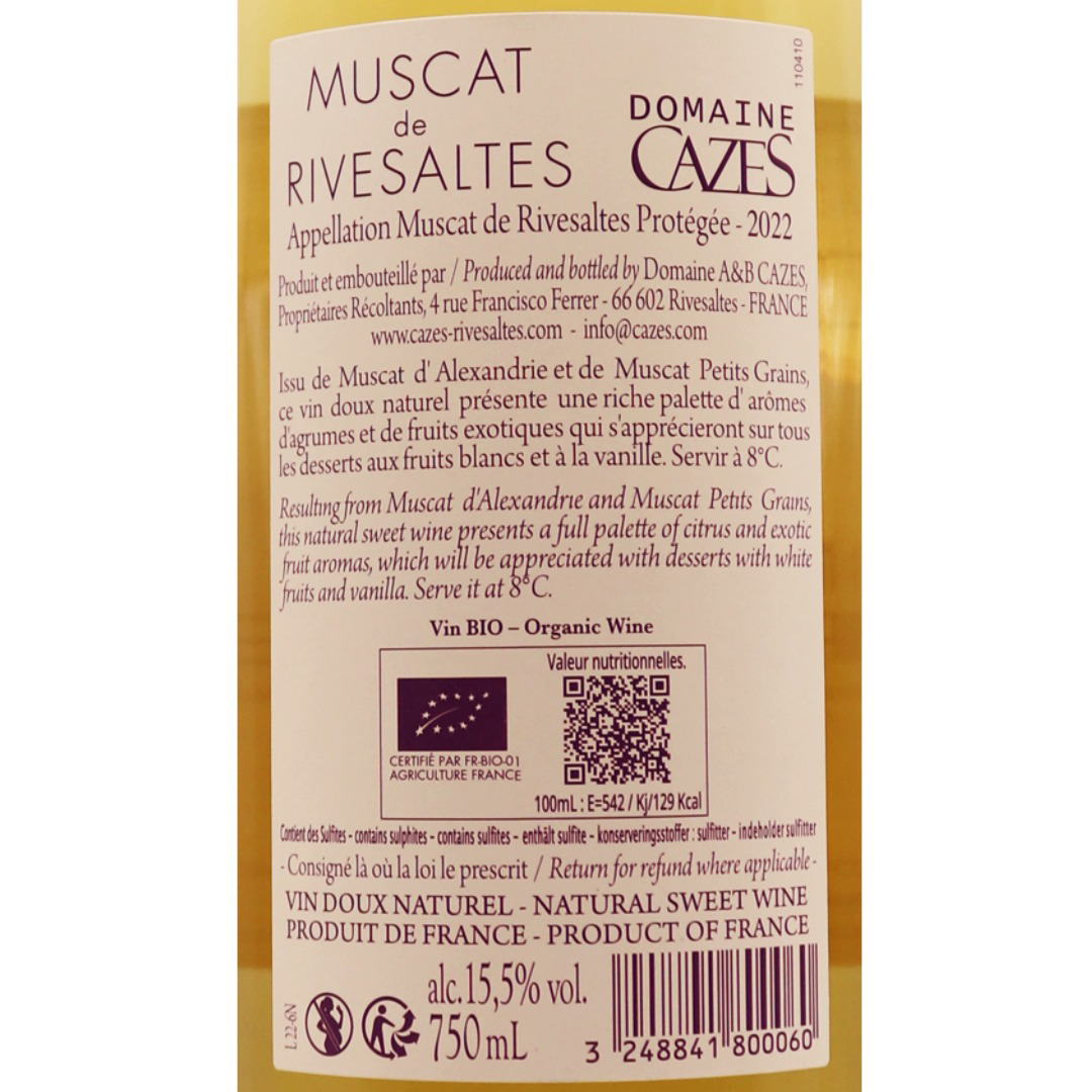 Languedoc Blanc Muscat de Rivesaltes Domaine Cazes biodynamie 22 75cl – Image 2