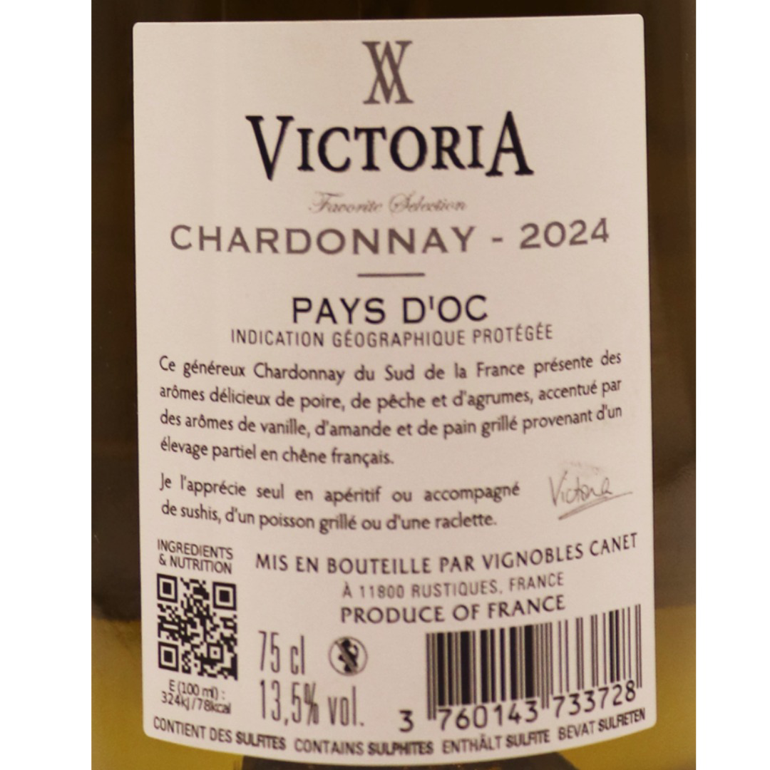 Languedoc Blanc Victoria Chardonnay Favorit Finement Boisé 24 75cl – Image 2