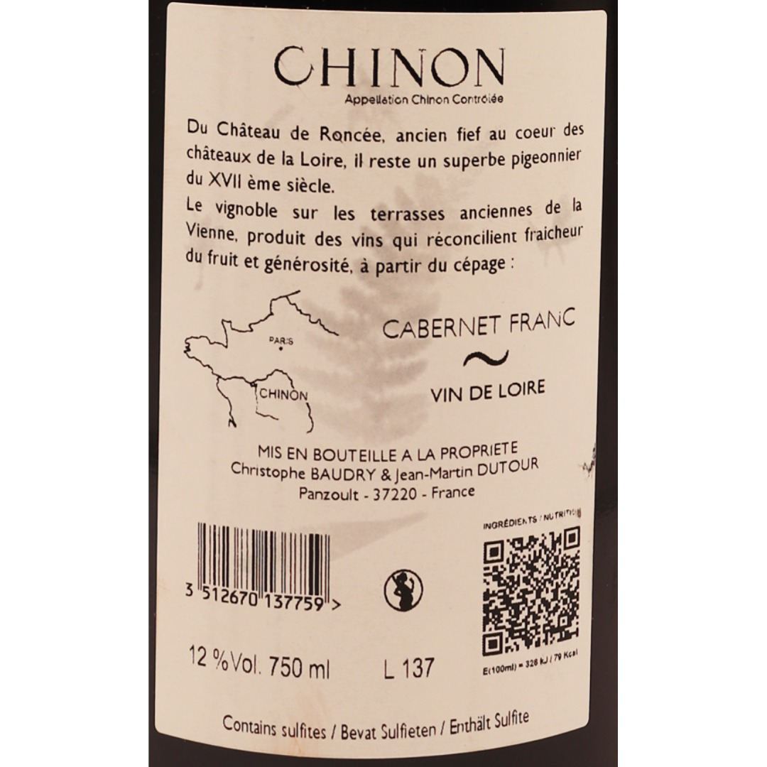 Loire Rouge Chinon Domaine du Roncée vieilles vignes 24 75cl – Image 2
