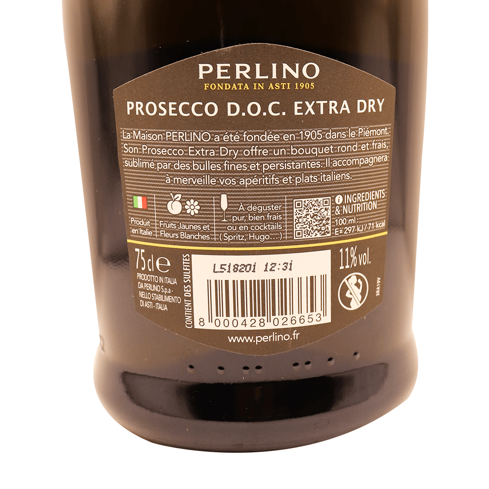 Pétillant Blanc Prosecco extra dry Perlino 75cl – Image 2