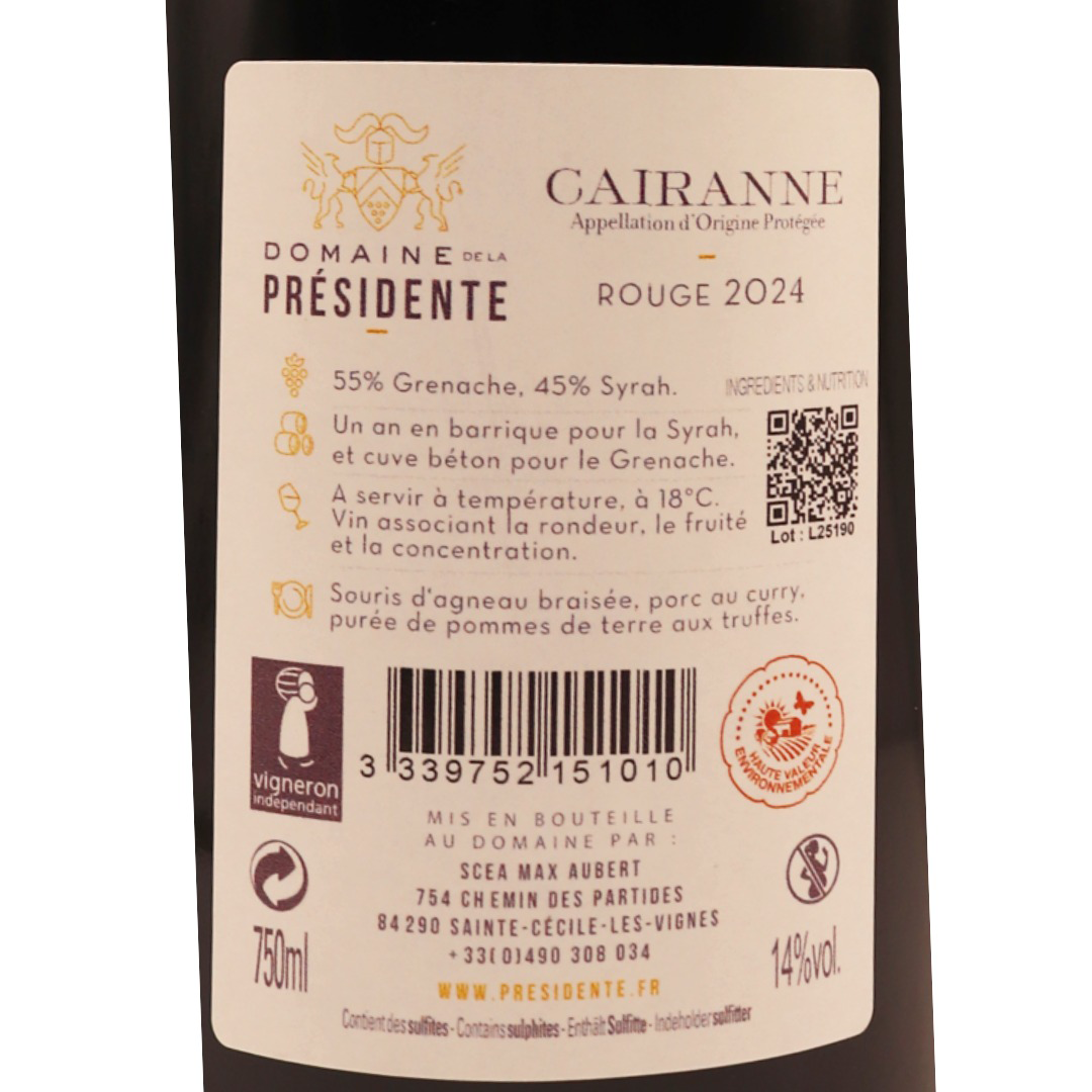 Rhône Rouge Cairanne Domaine de La Présidente 24 75cl – Image 2