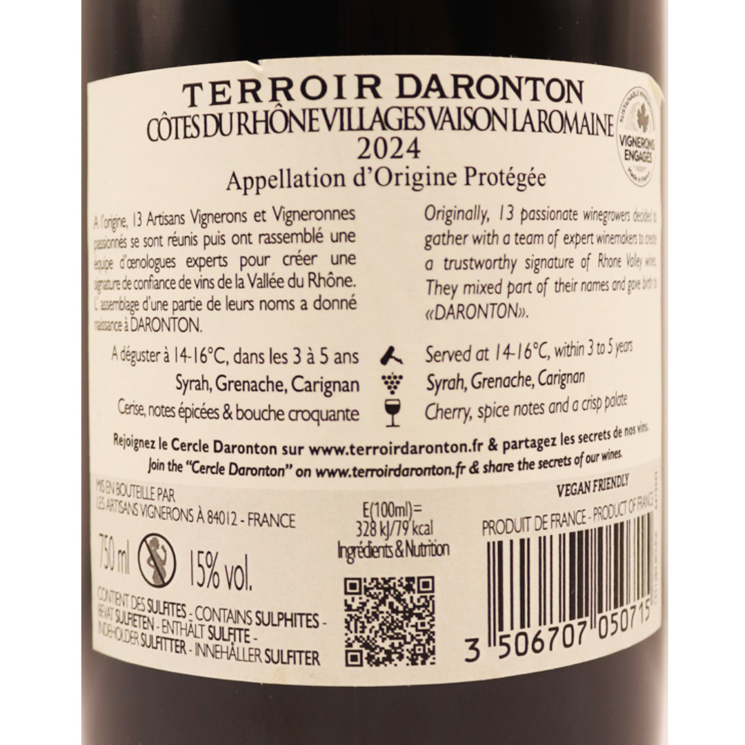 Côtes du Rhône Rouge Villages Vaison La Romaine T.Daronton 24 75cl – Image 2