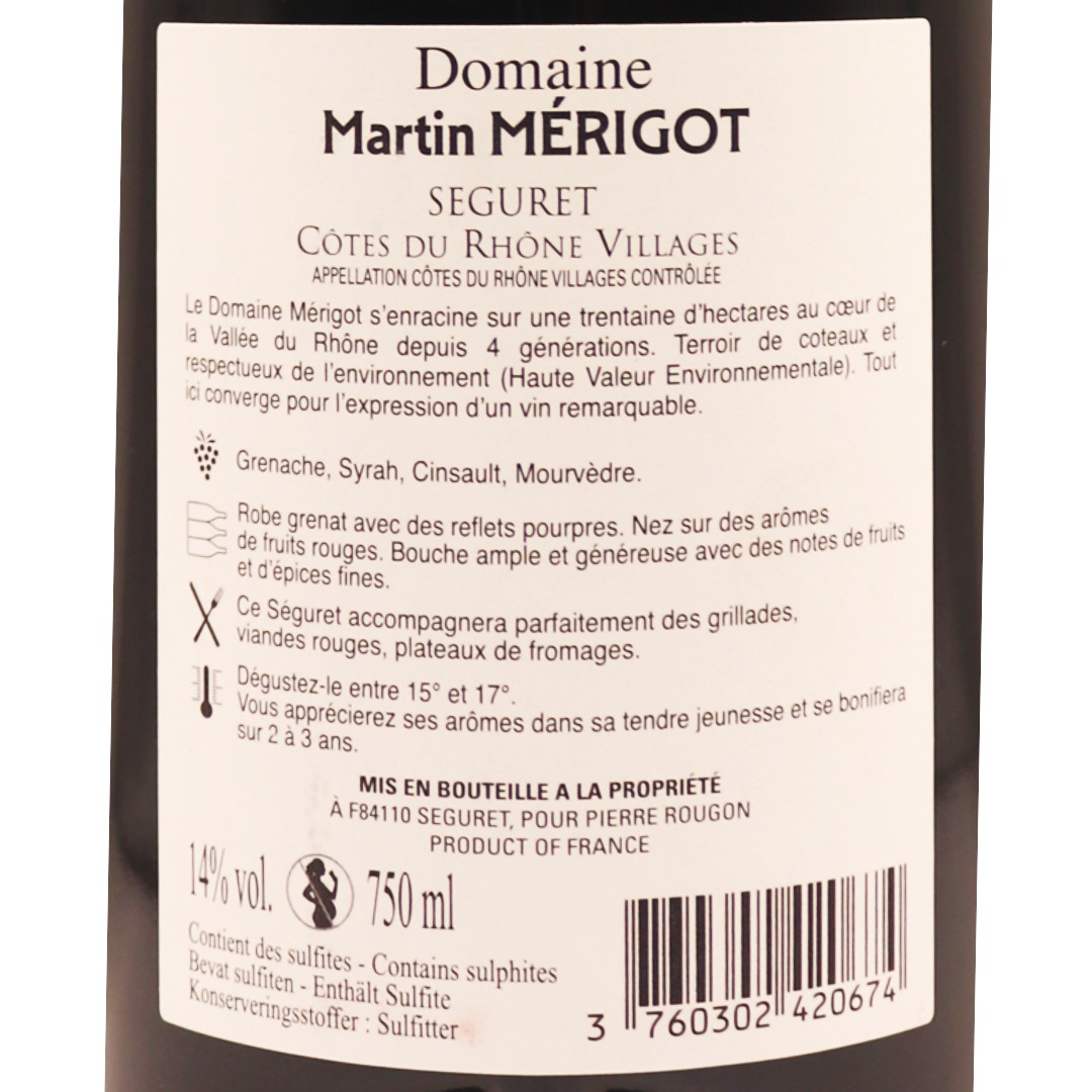 Côtes du Rhône Rouge Villages Séguret Domaine Martin Mérigot 23 75cl – Image 2