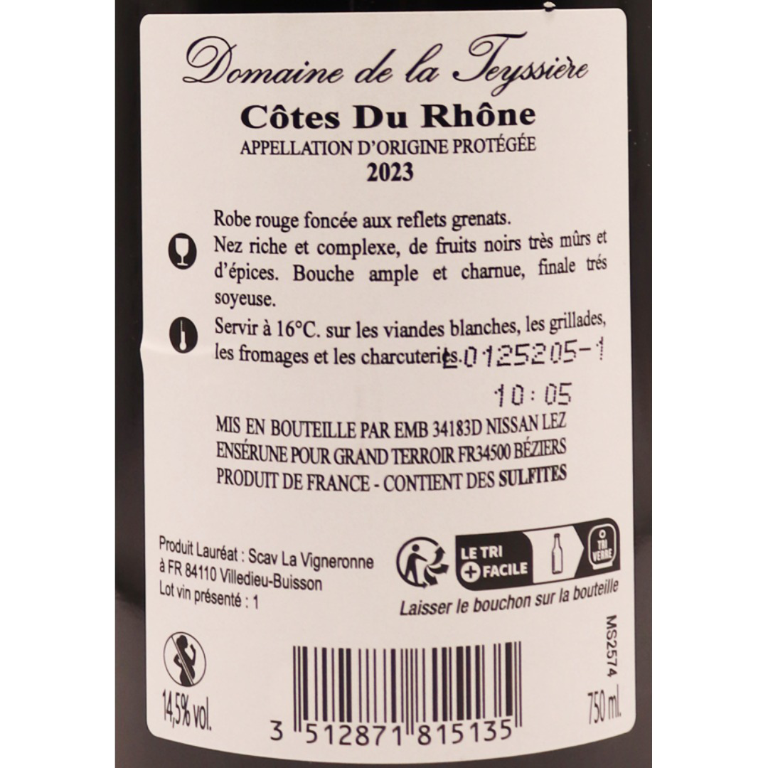 Côtes du Rhône Rouge Domaine de la Teyssière 23 75cl – Image 2